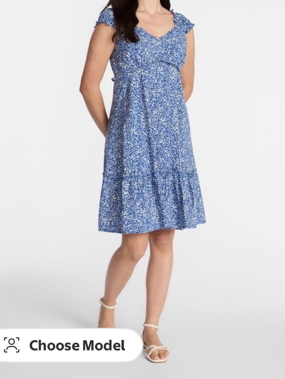 Beautiful Blue and White Empire Floral Midi Dress size XL